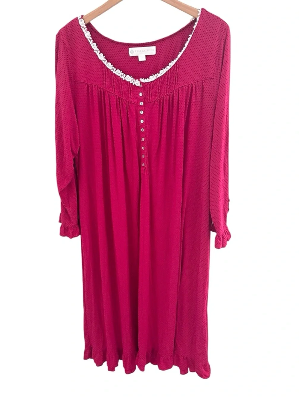 Eileen West Long Magenta Polka Dot Long Sleeve Nightgown Size Large - Picture 2 of 10